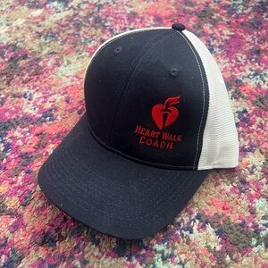 Heart Walk Coach Hat - Navy & White with Red Embroidery NWOT